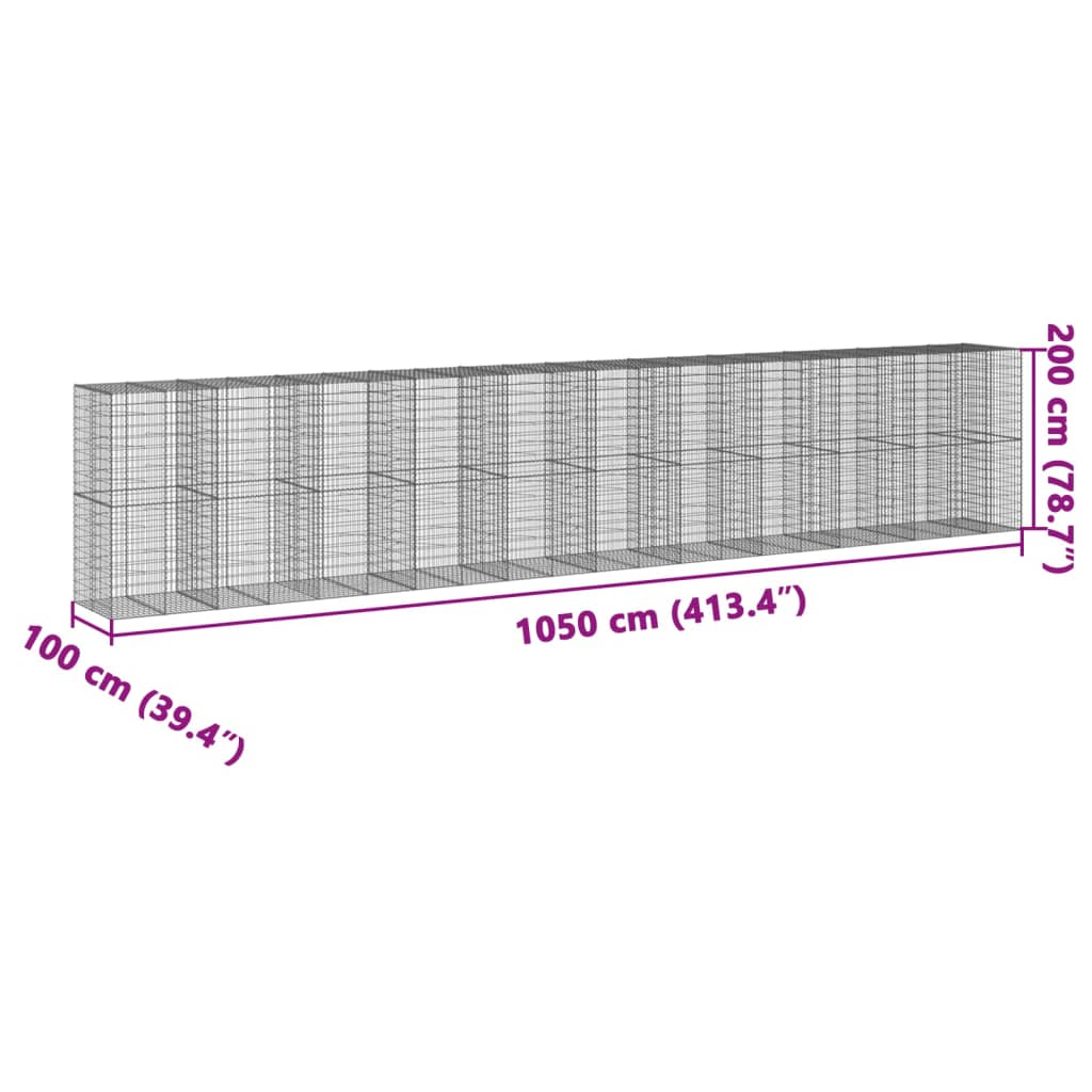 vidaXL Gabionkurv med deksel 1050x100x200 cm galvanisert jern