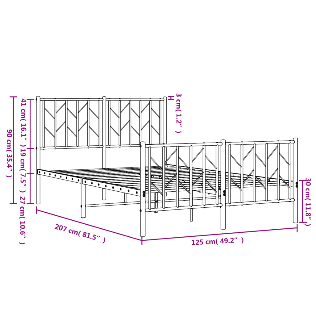 vidaXL Sengeramme i metall med hode- og fotgavl svart 120x200 cm