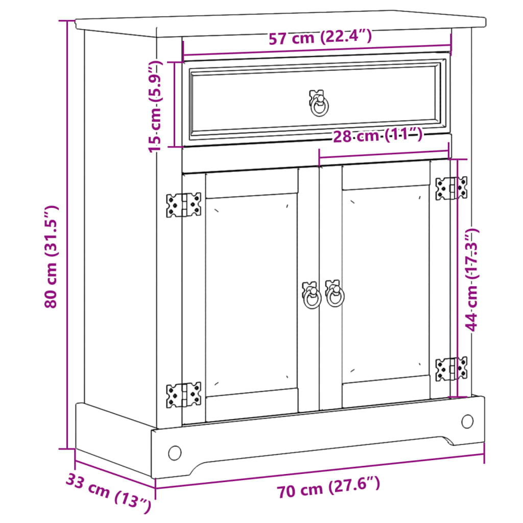 vidaXL Baderomsskap Corona 70x33x80 cm heltre furu