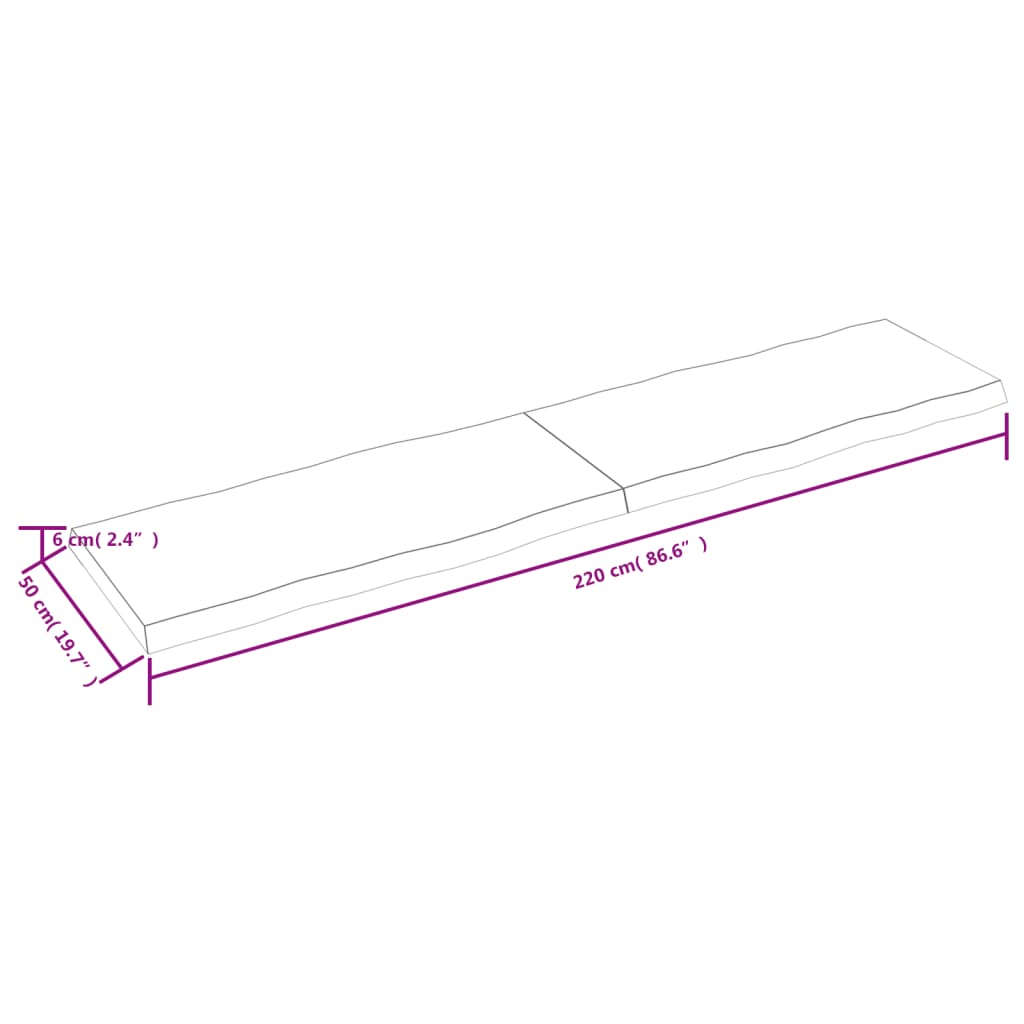 vidaXL Bordplate lysebrun 220x50x(2-6)cm behandlet heltre naturlig