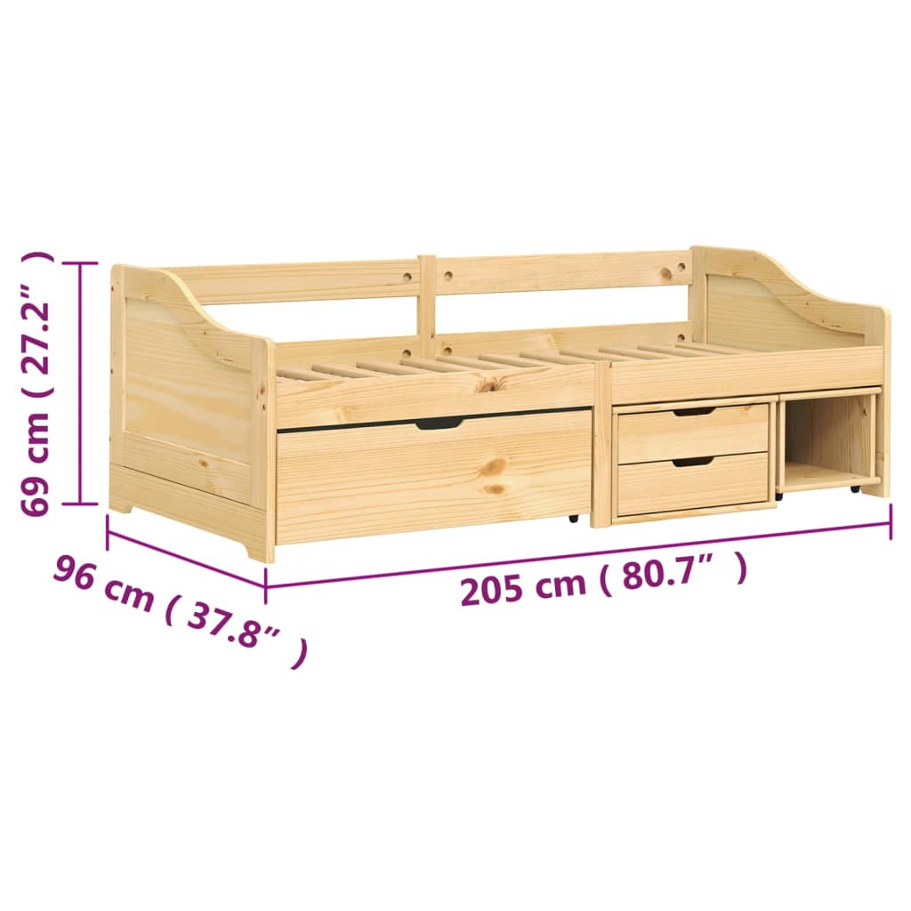 vidaXL Dagseng med 3 skuffer IRUN 90x200 cm heltre furu