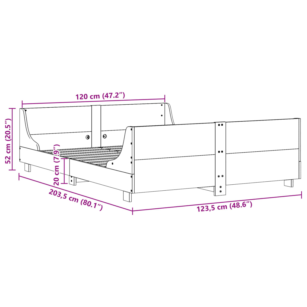 vidaXL Sengeramme uten madrass hvit 120x200 cm heltre furu