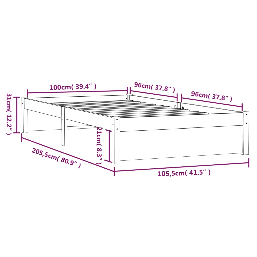 vidaXL Sengeramme hvit heltre 100x200 cm