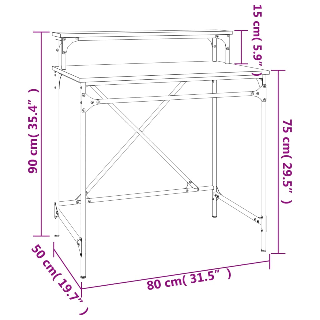 vidaXL Skrivebord grå sonoma 80x50x90 cm konstruert tre og jern