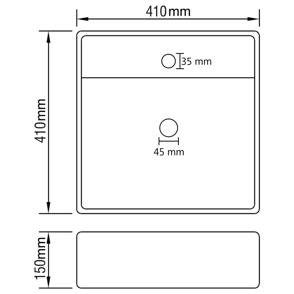 vidaXL Luksuriøs servant overløp firkantet lysegrå 41x41 cm keramisk