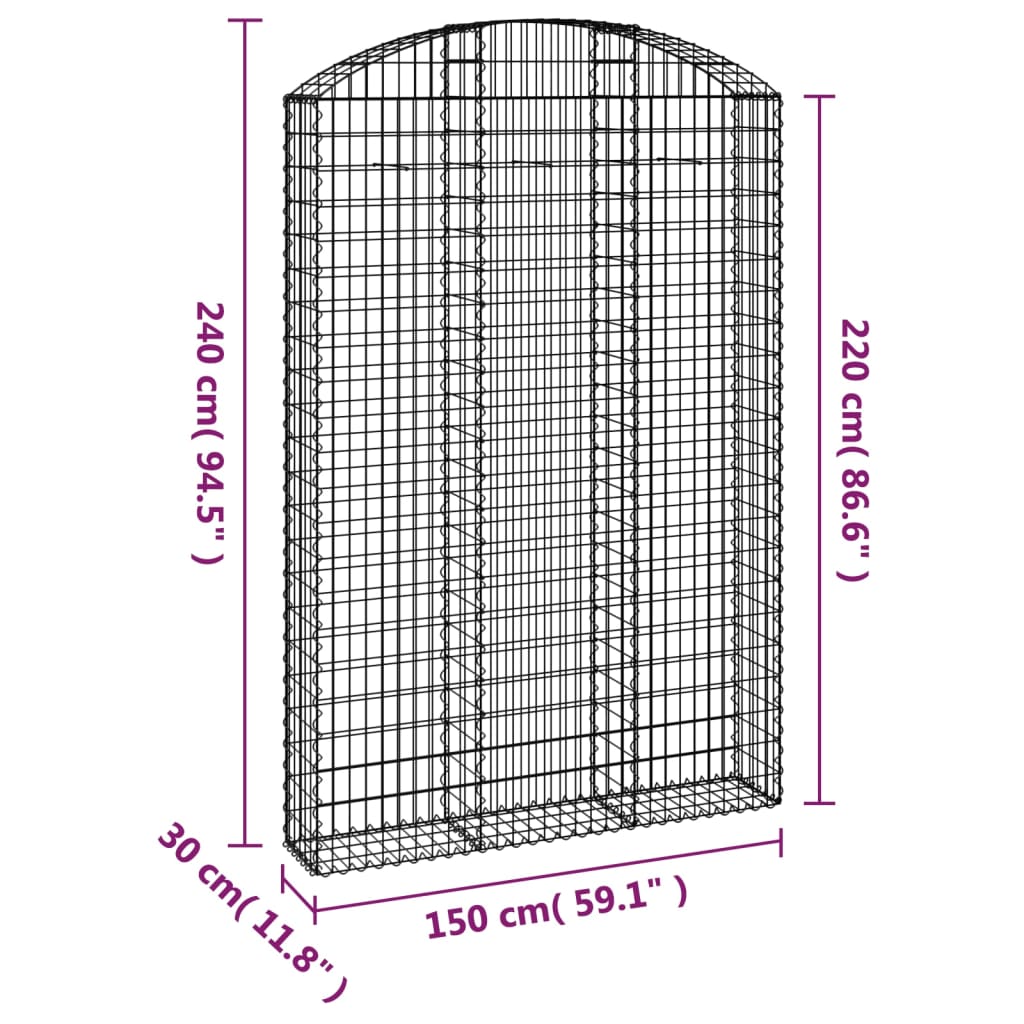 vidaXL Gabionkurv buet 150x30x220/240 cm galvanisert jern