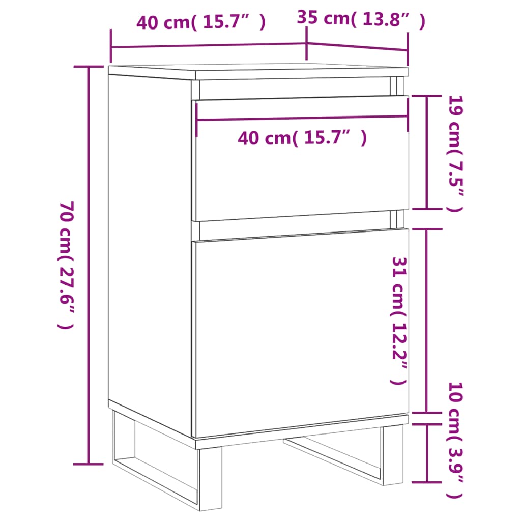 vidaXL Skjenker 2 stk grå sonoma 40x35x70 cm konstruert tre