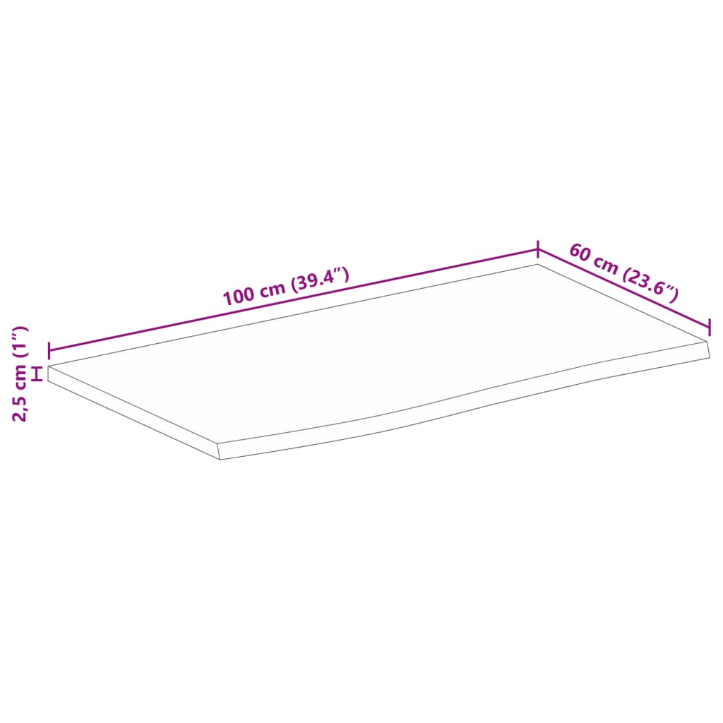 vidaXL Bordplate 100x60x2,5 cm naturlig kant grovt heltre mangotre