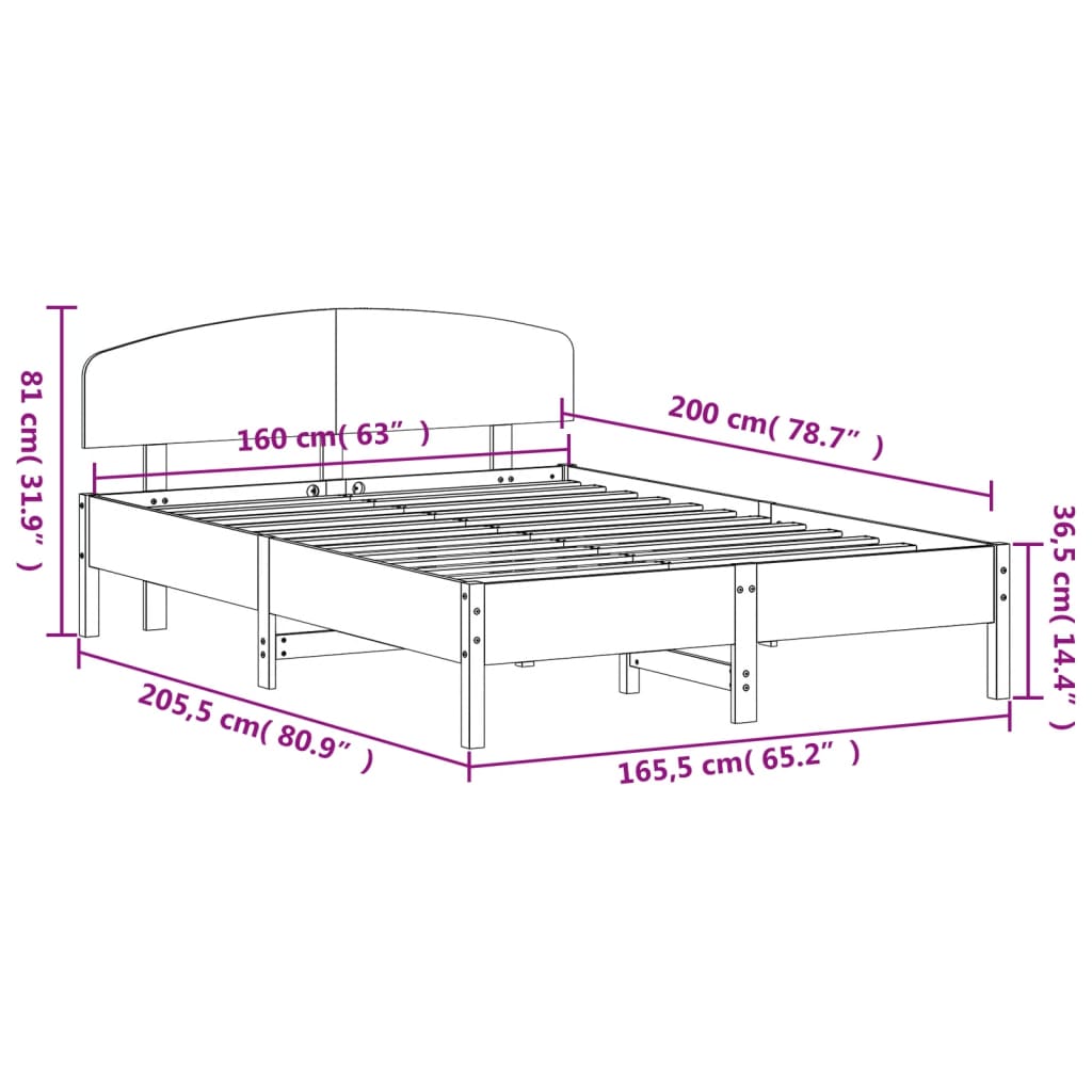 vidaXL Sengeramme uten madrass voksbrun 160x200 cm heltre furu