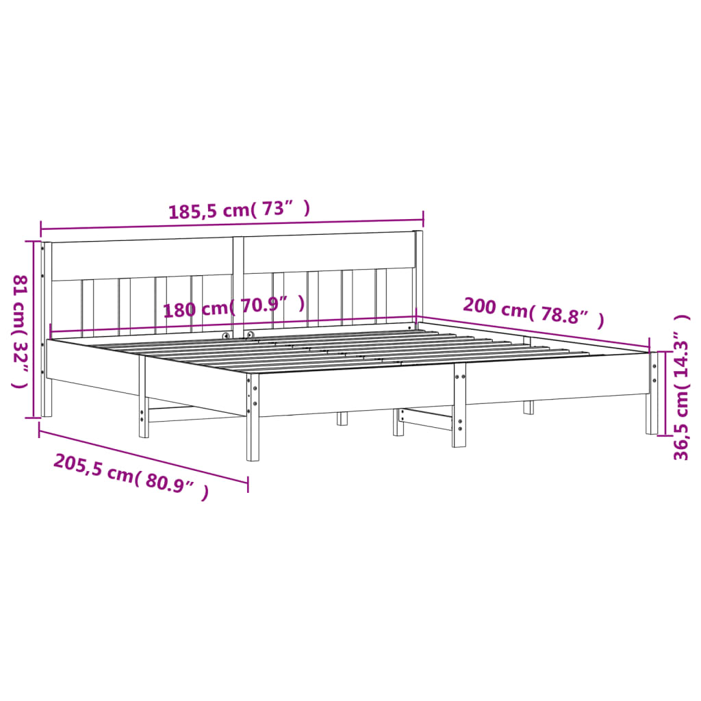 vidaXL Sengeramme uten madrass voksbrun 180x200 cm heltre furu