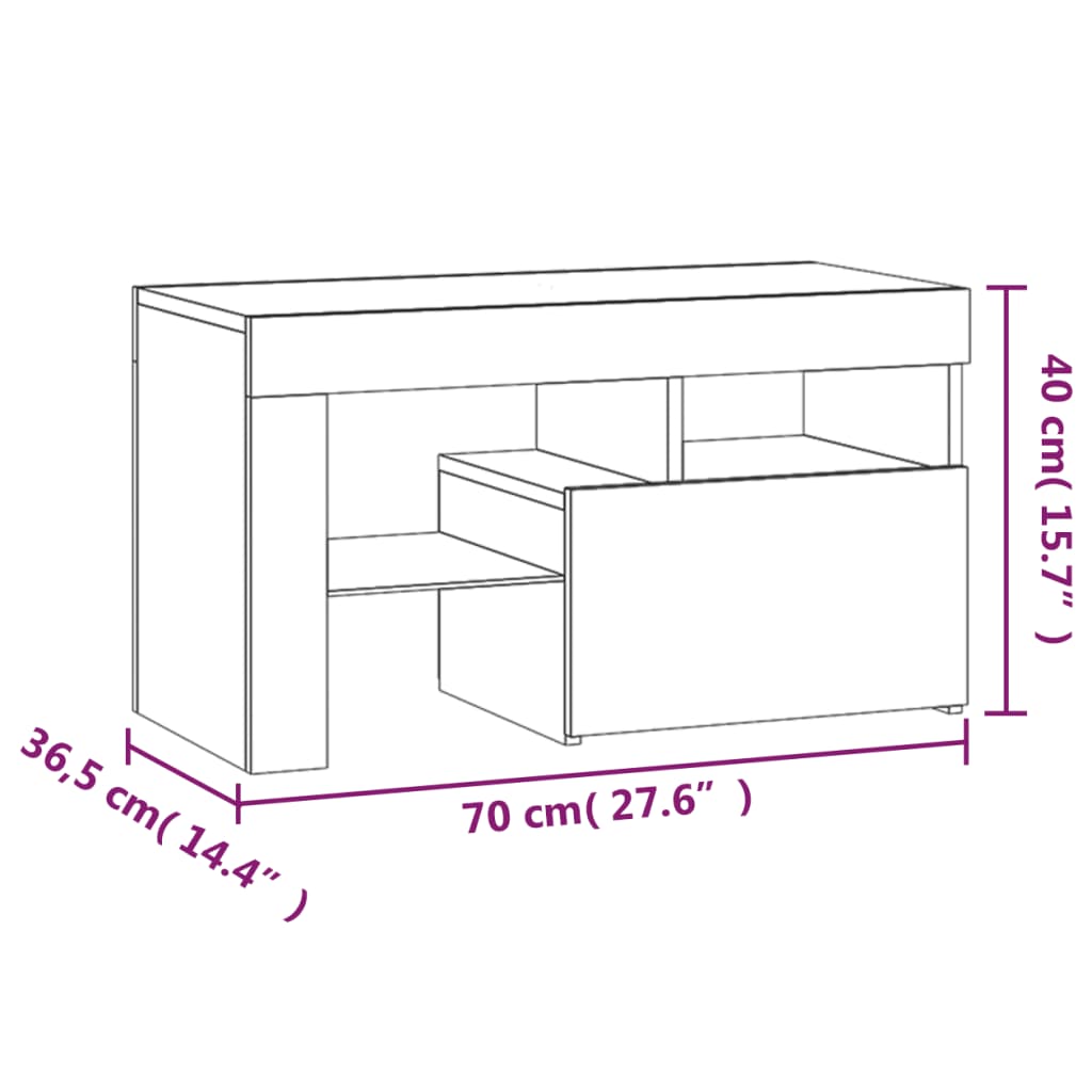 vidaXL Nattbord 2 stk med LED svart 70x36,5x40 cm