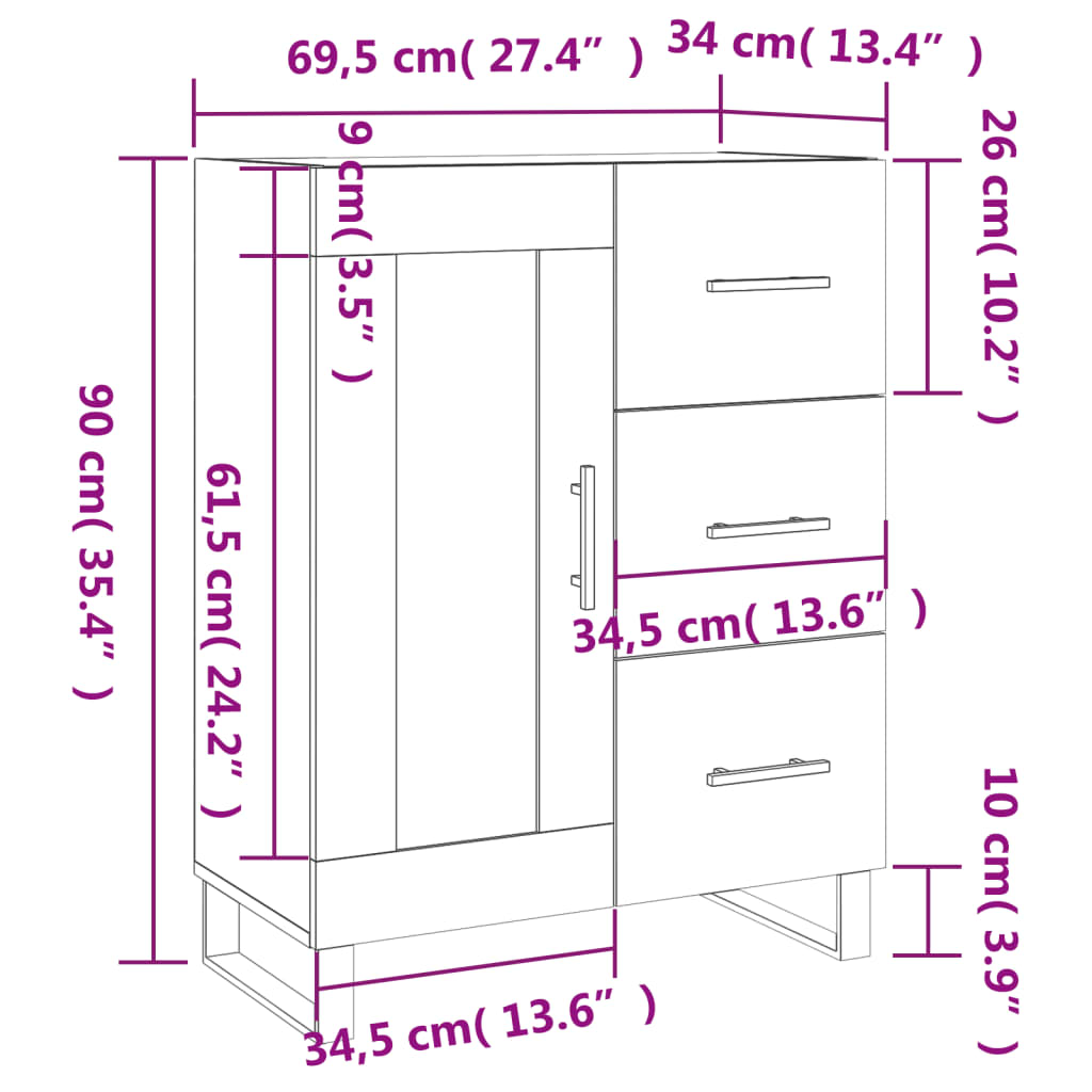 vidaXL Skjenk grå sonoma 69,5x34x90 cm konstruert tre