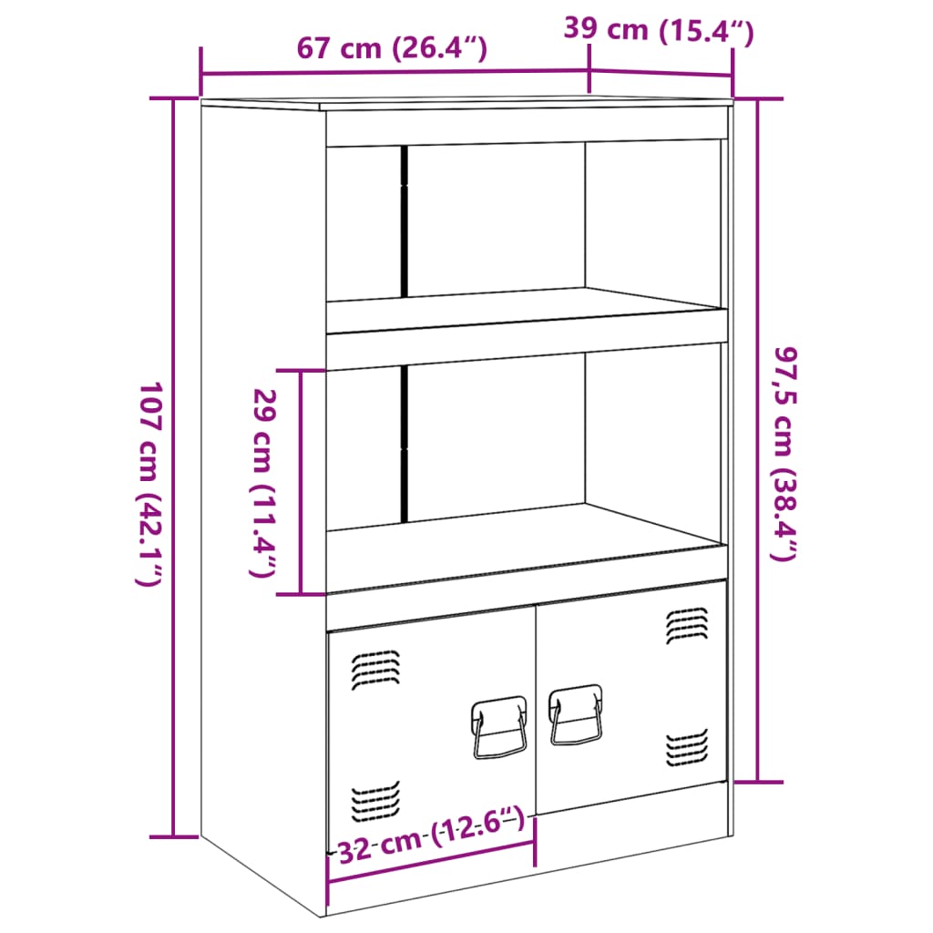 vidaXL Skjenk antrasitt 67x39x107 cm stål