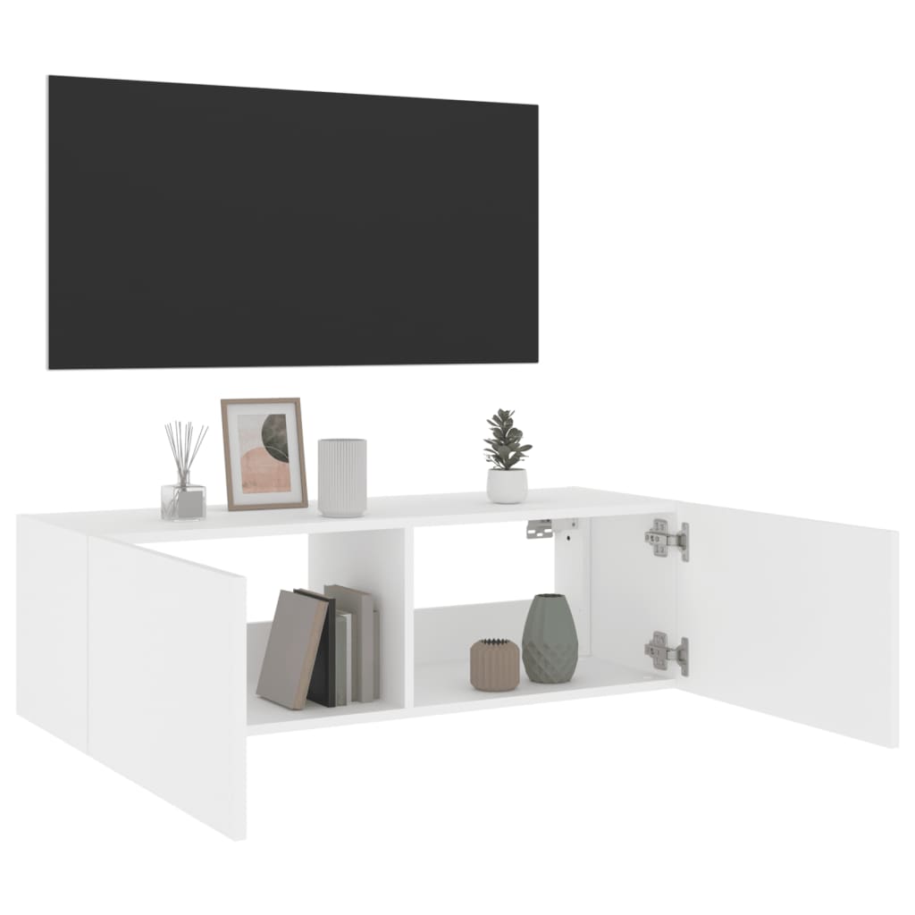 vidaXL Vegghengt TV-benk med LED hvit 100x35x31 cm