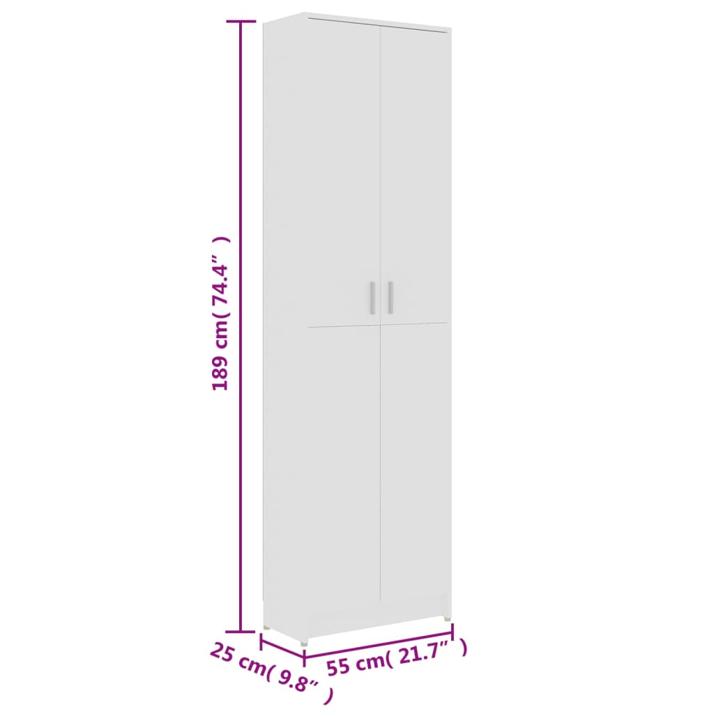 vidaXL Garderobe for gang hvit 55x25x189 cm konstruert tre