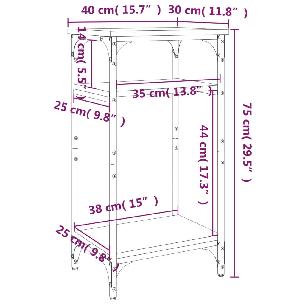 vidaXL Sidebord svart 40x30x75 cm konstruert tre