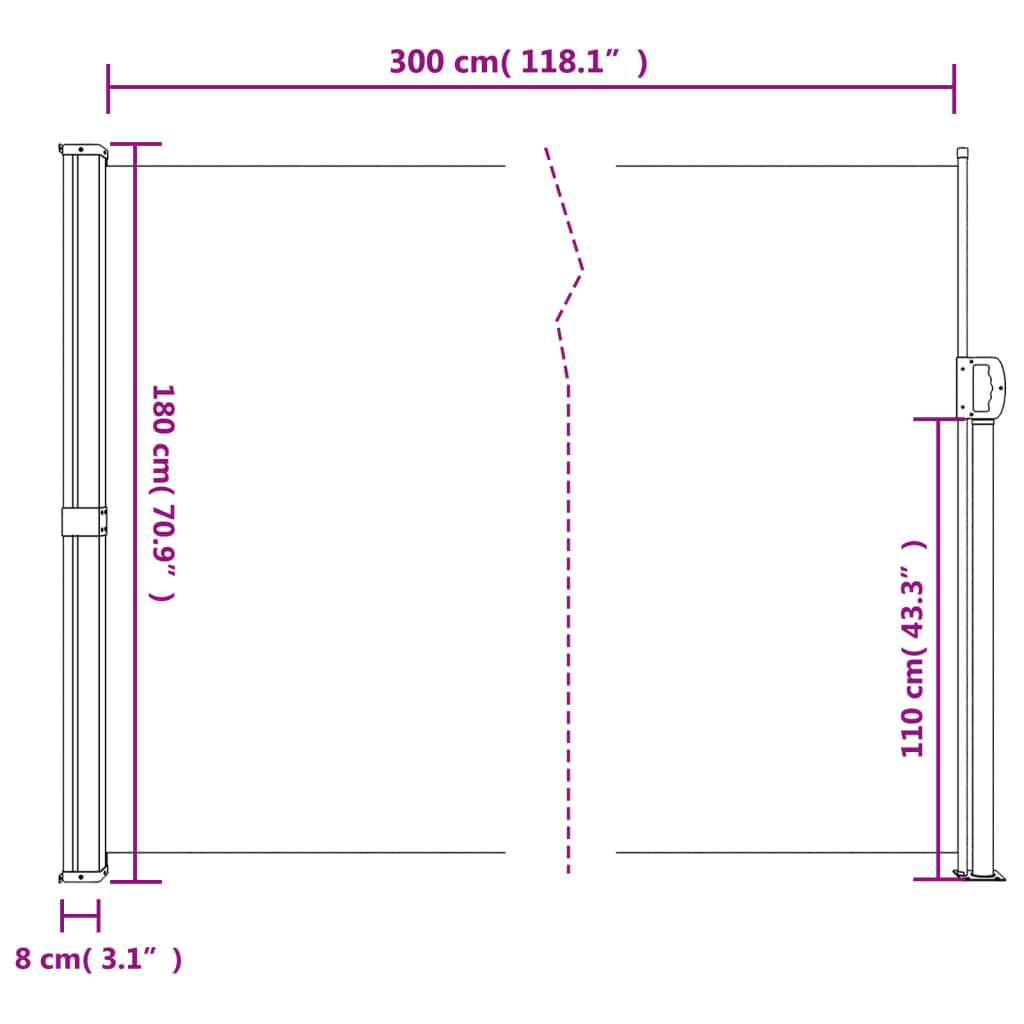 vidaXL Uttrekkbar sidemarkise beige 180x300 cm