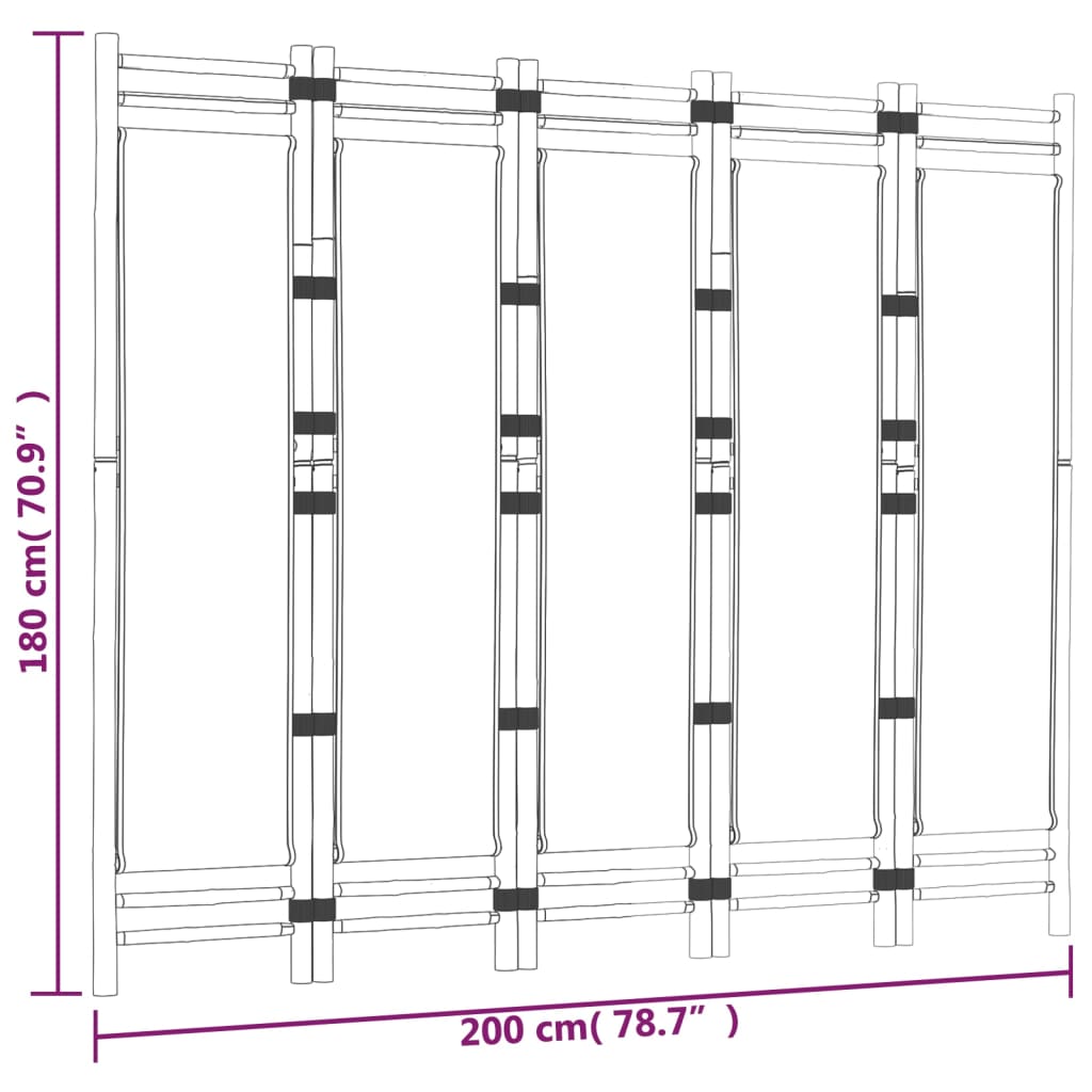 vidaXL Sammenleggbar romdeler 5 paneler 200 cm bambus og lerret