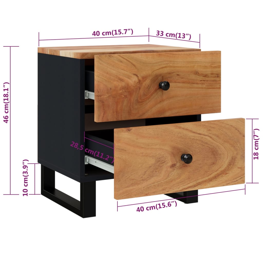 vidaXL Nattbord 2 stk 40x33x46 cm heltre akasie