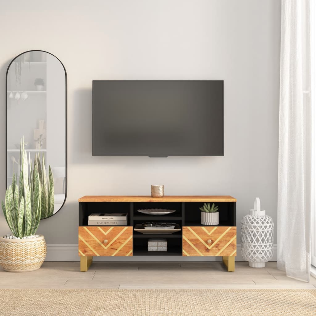 vidaXL TV-benk brun og svart 100x33,5x46 cm heltre mango