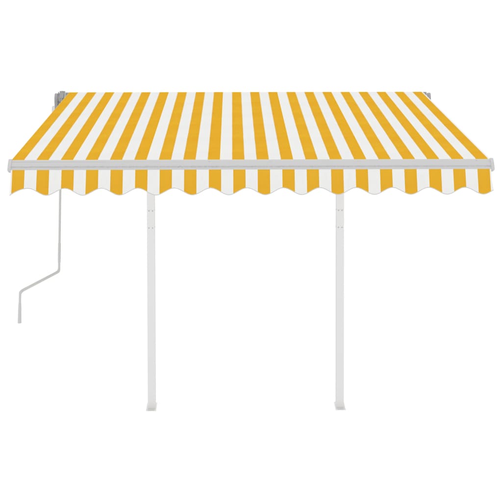 vidaXL Manuell uttrekkbar markise med stolper 3,5x2,5 m gul og hvit