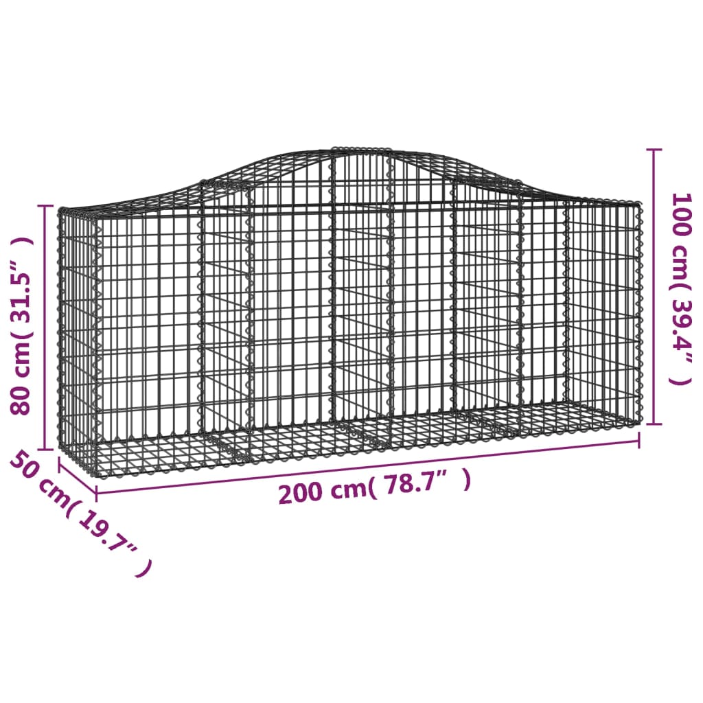 vidaXL Gabionkurver buede 30 stk 200x50x80/100 cm galvanisert jern