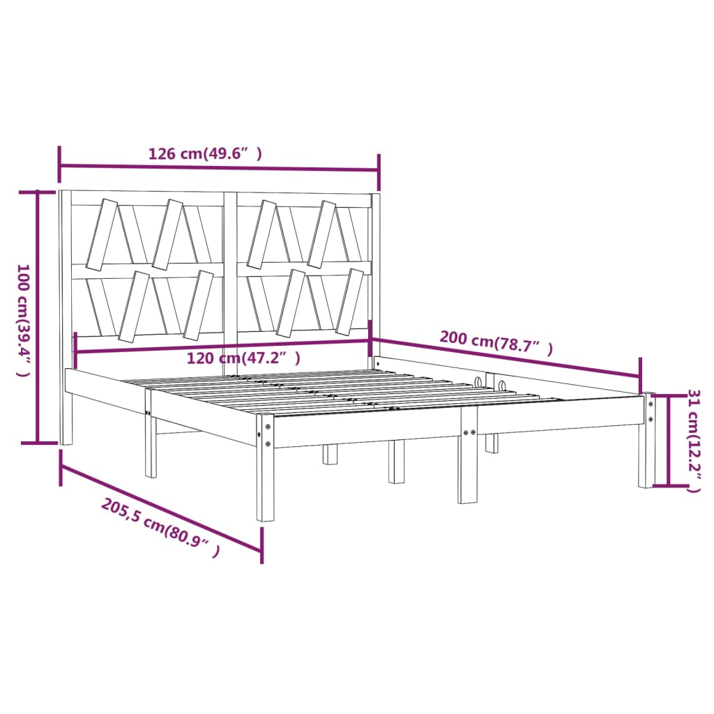 vidaXL Sengeramme hvit heltre furu 120x200 cm