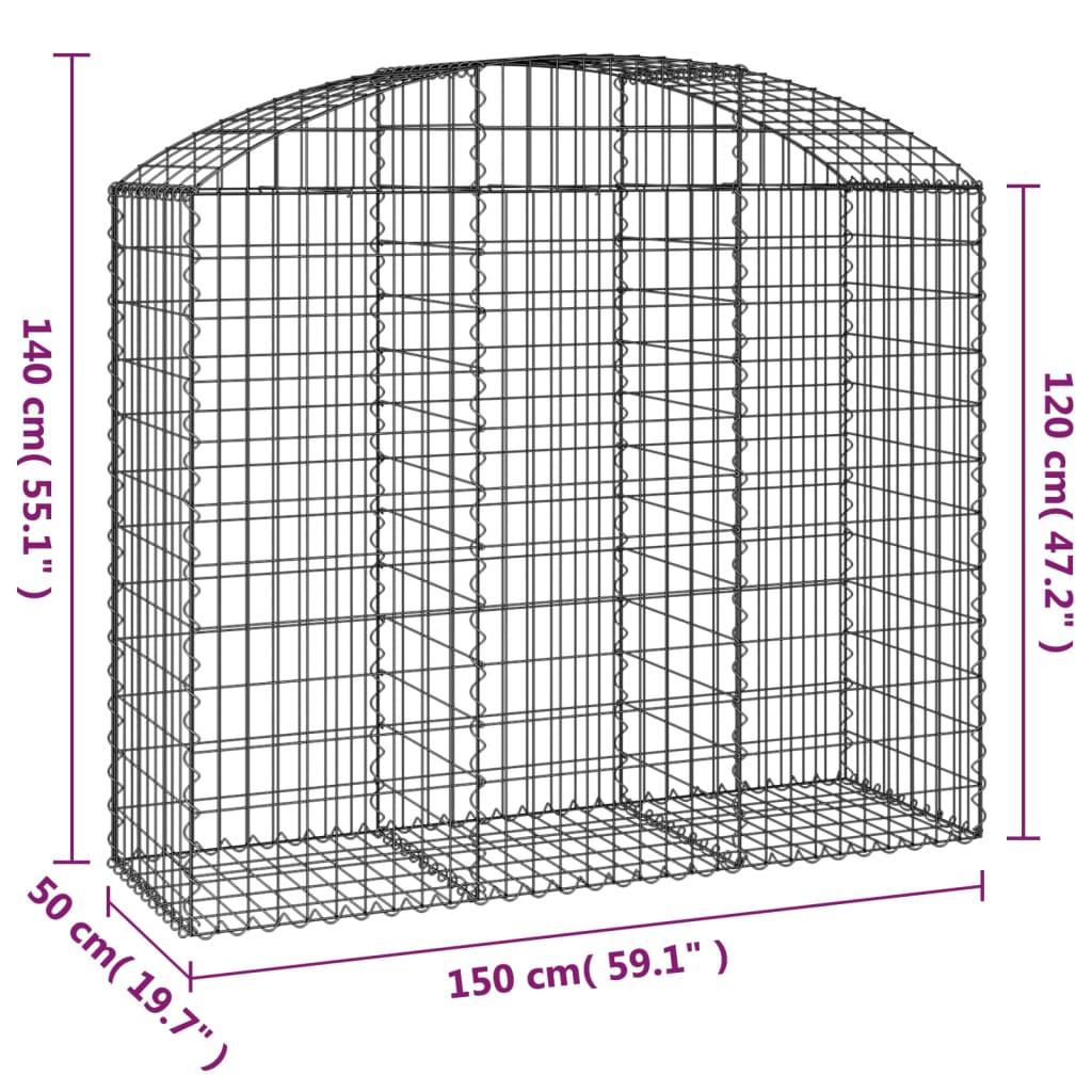 vidaXL Gabionkurv buet 150x50x120/140 cm galvanisert jern