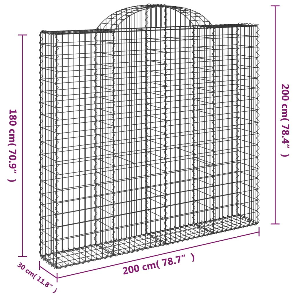 vidaXL Gabionkurv buet 200x30x180/200 cm galvanisert jern