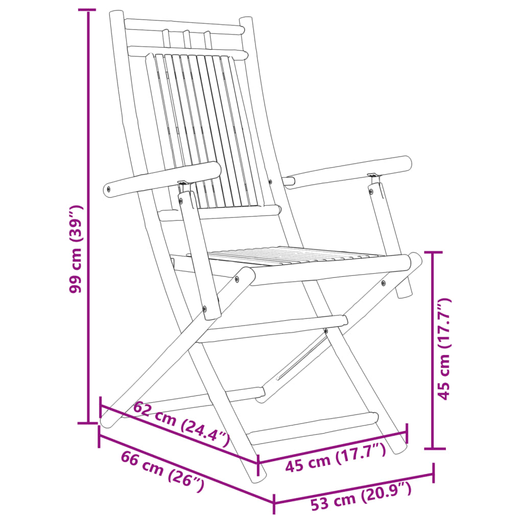 vidaXL Sammenleggbare hagestoler 2 stk 53x66x99 cm bambus