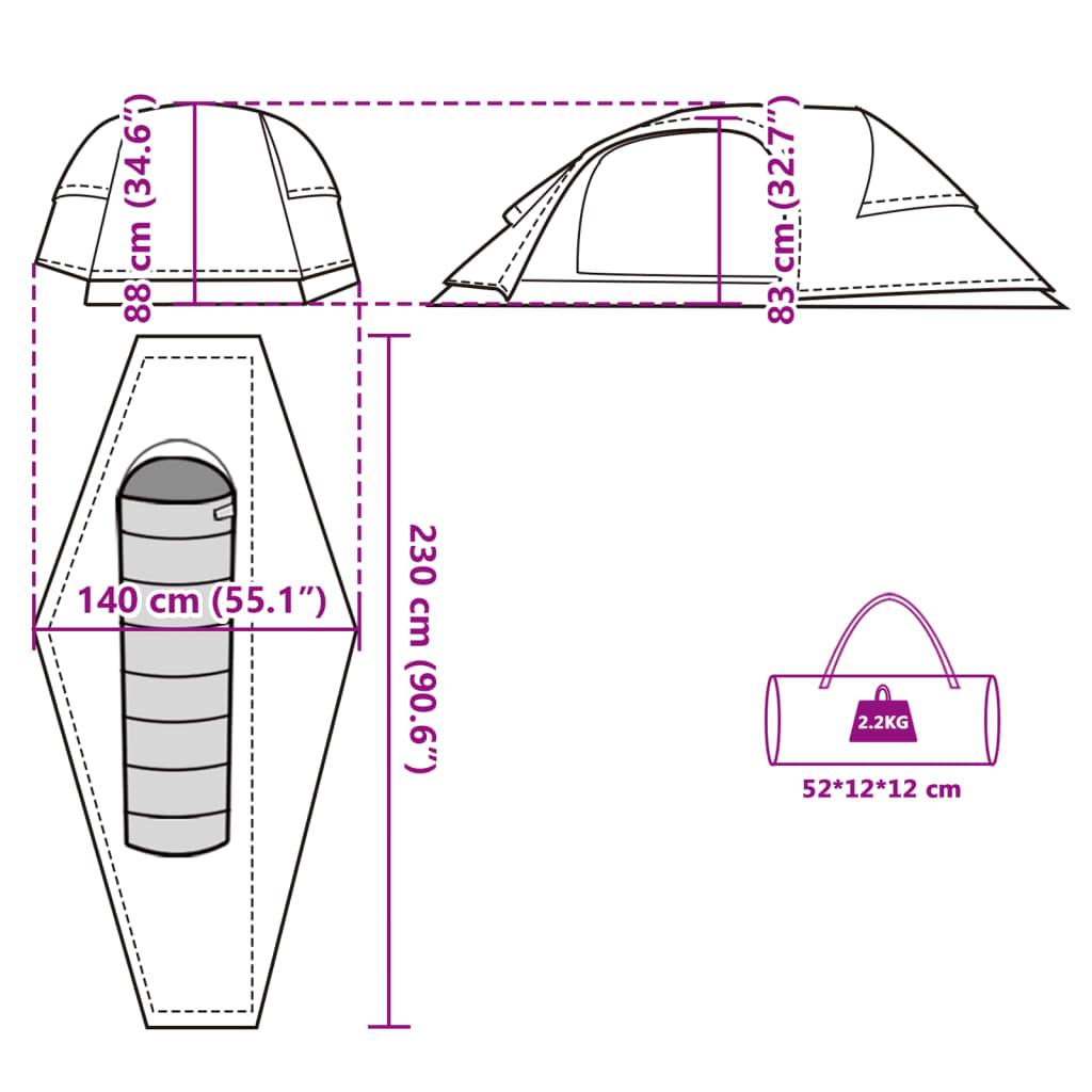 vidaXL Kuppeltelt for camping 1 person grønn vanntett