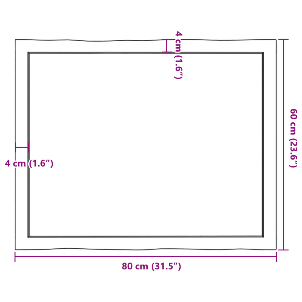 vidaXL Bordplate lysebrun 80x60x(2-4)cm behandlet heltre naturlig kant