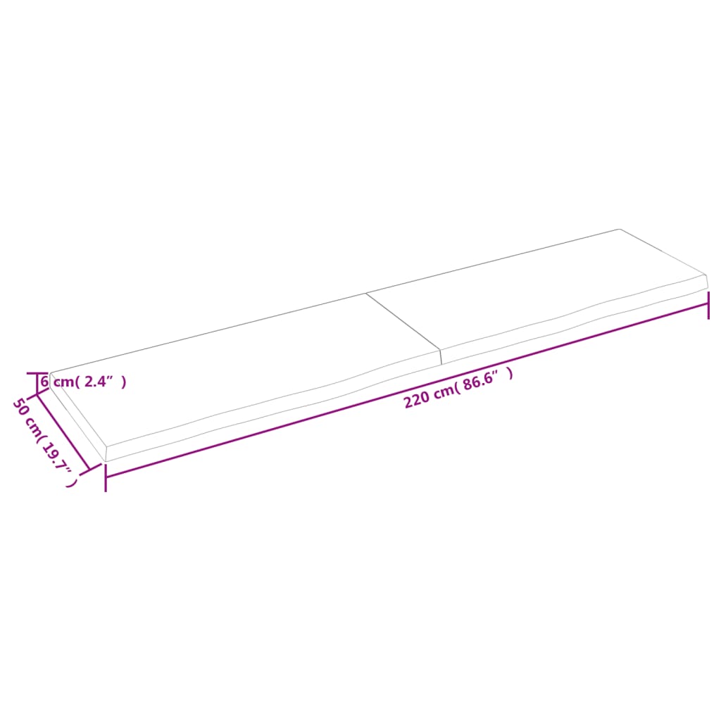 vidaXL Benkeplate til bad 220x50x(2-6) cm ubehandlet heltre