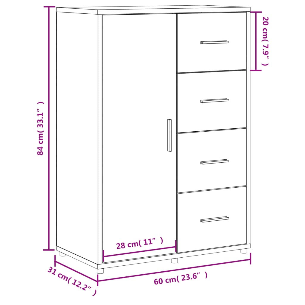 vidaXL Skjenk sonoma eik 60x31x84 cm konstruert tre