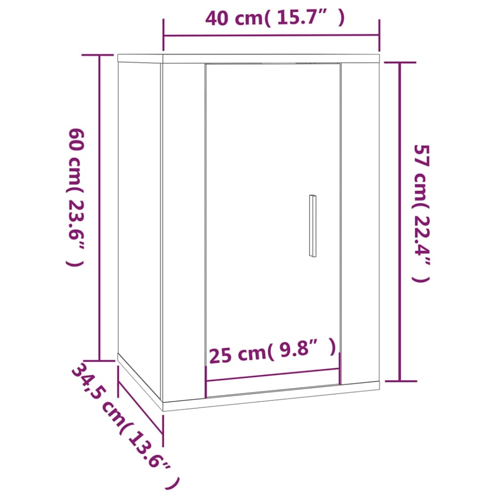 vidaXL Vegghengte TV-benker 2 stk brun eik 40x34,5x60 cm