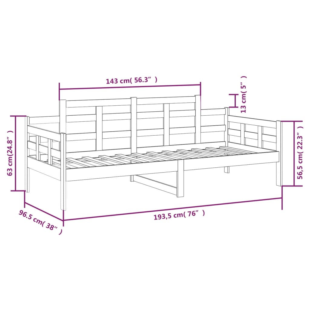 vidaXL Dagseng hvit heltre furu 90x190 cm