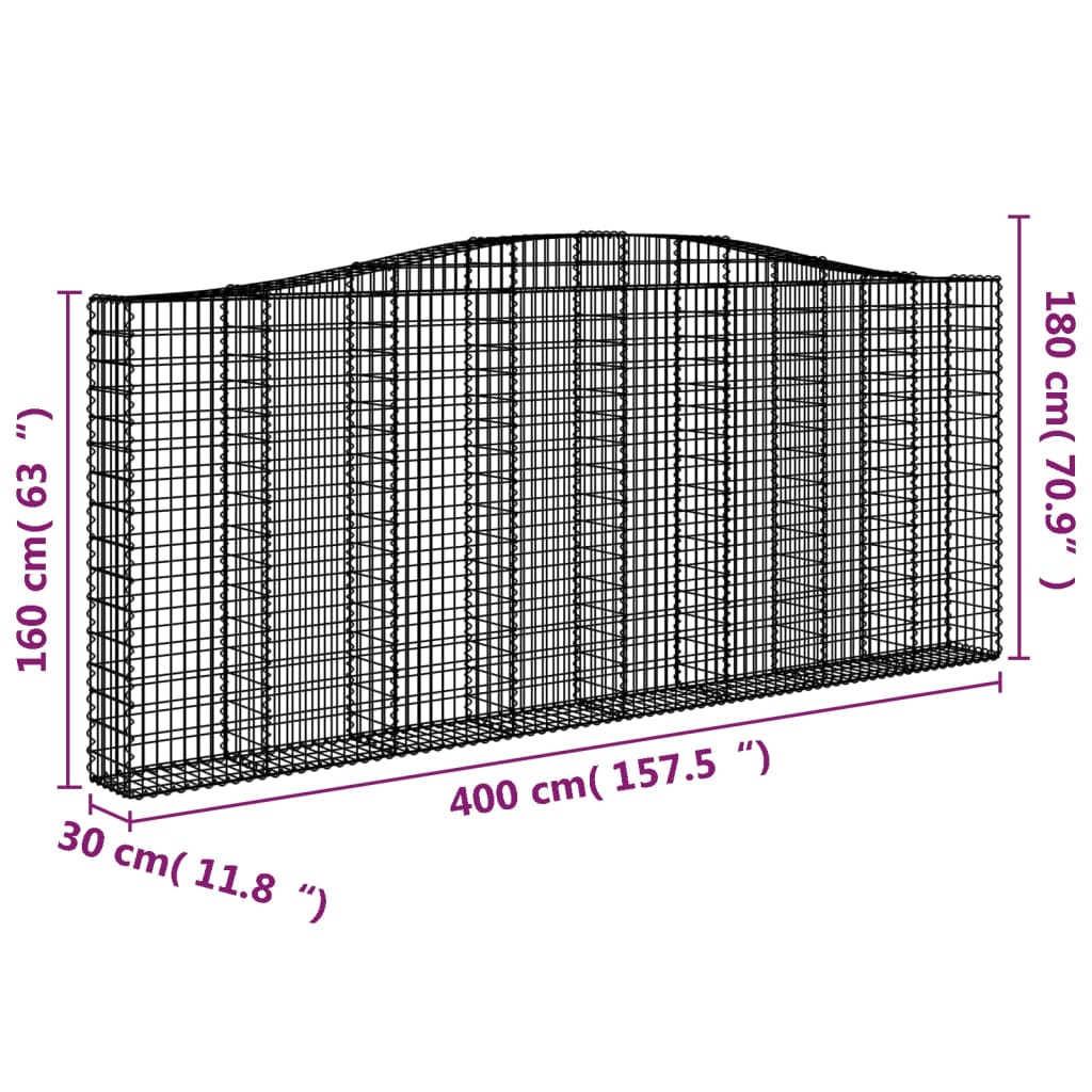 vidaXL Gabionkurver buede 3 stk 400x30x160/180 cm galvanisert jern