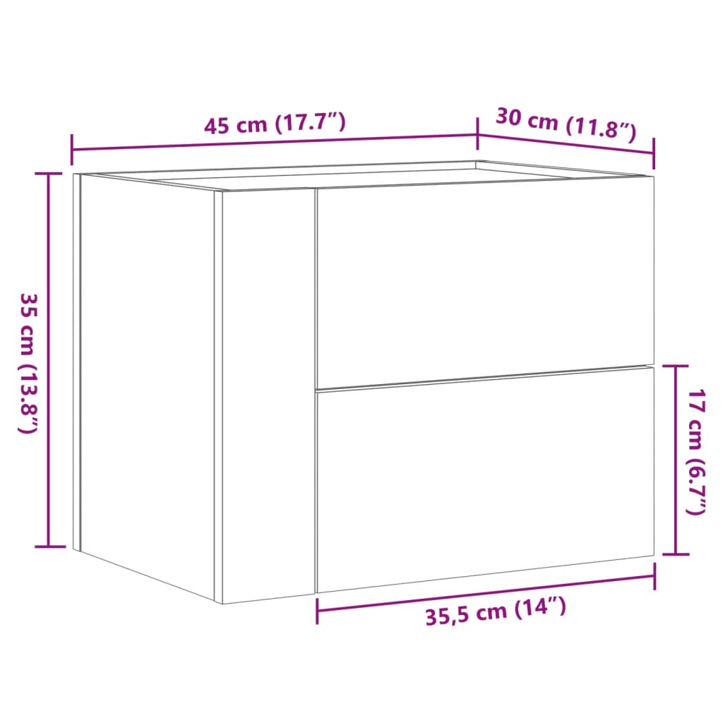 vidaXL Veggmontert nattbord svart 45x30x35 cm