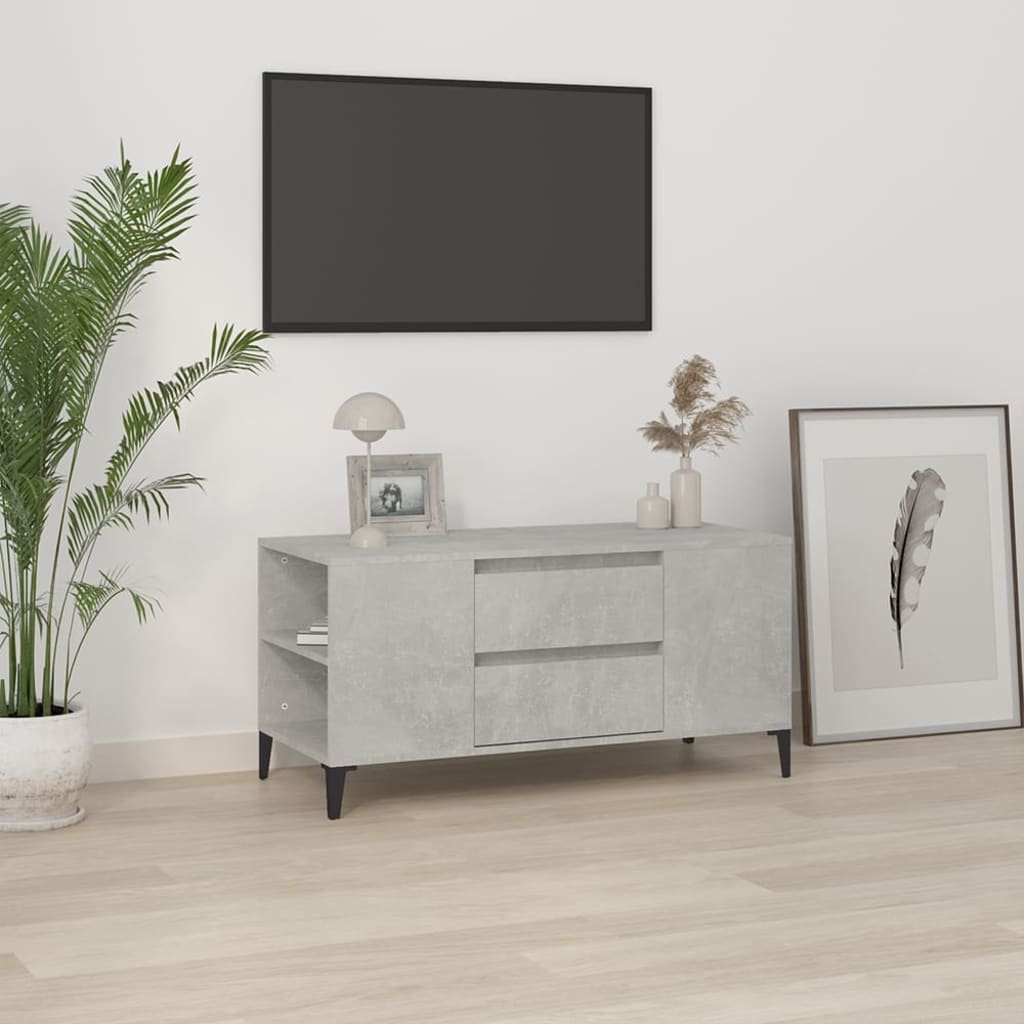 vidaXL TV-benk betonggrå 102x44,5x50 cm konstruert tre