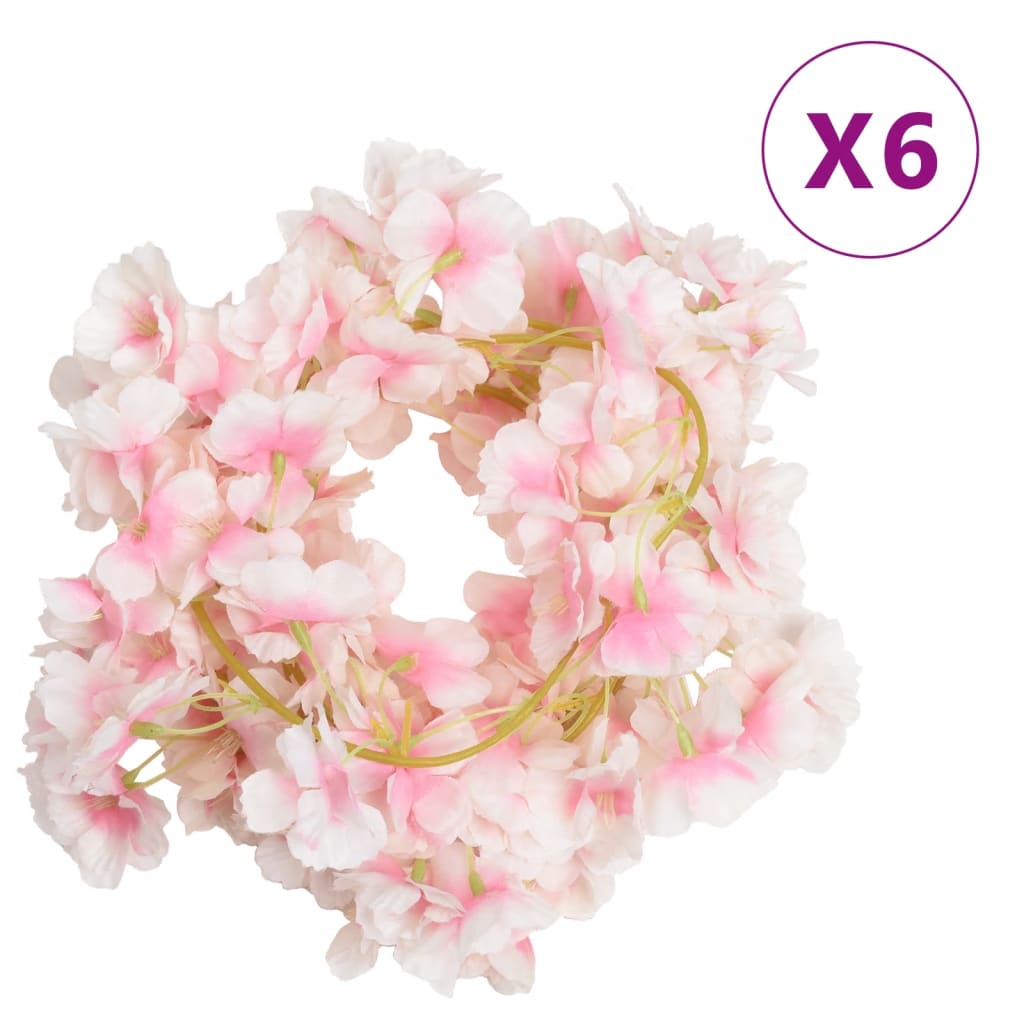 vidaXL Blomsterkranser for jul 6 stk lyserosa 180 cm