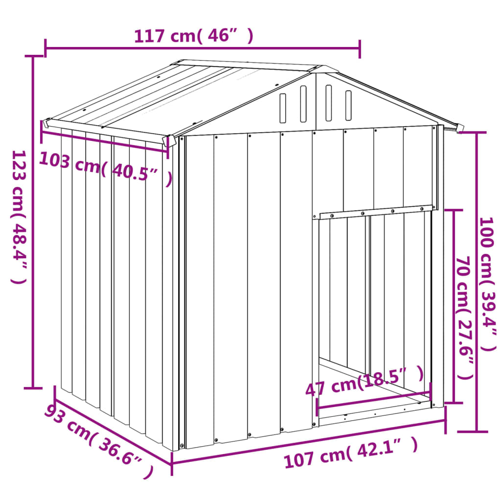 vidaXL Hundehus med tak lysegrå 117x103x123 cm galvanisert stål