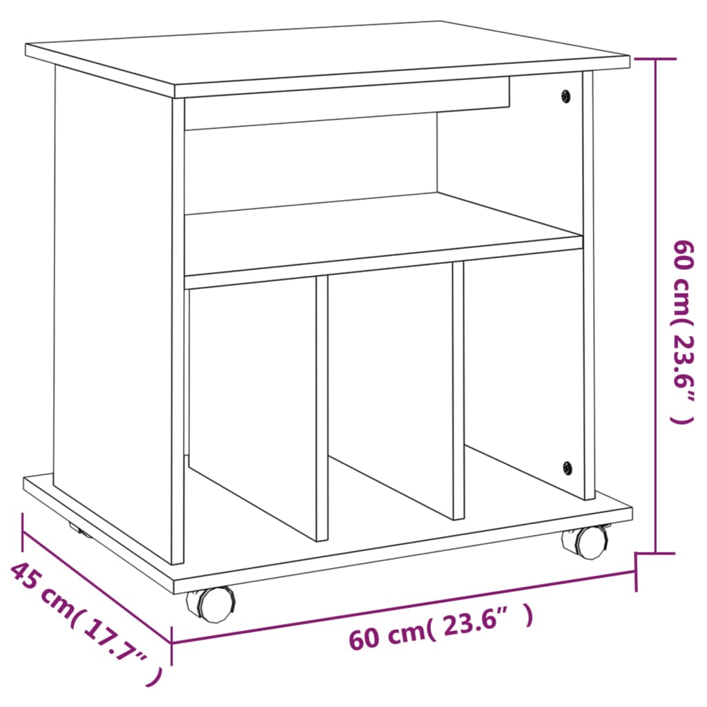 vidaXL Rulleskap røkt eik 60x45x60 cm konstruert tre