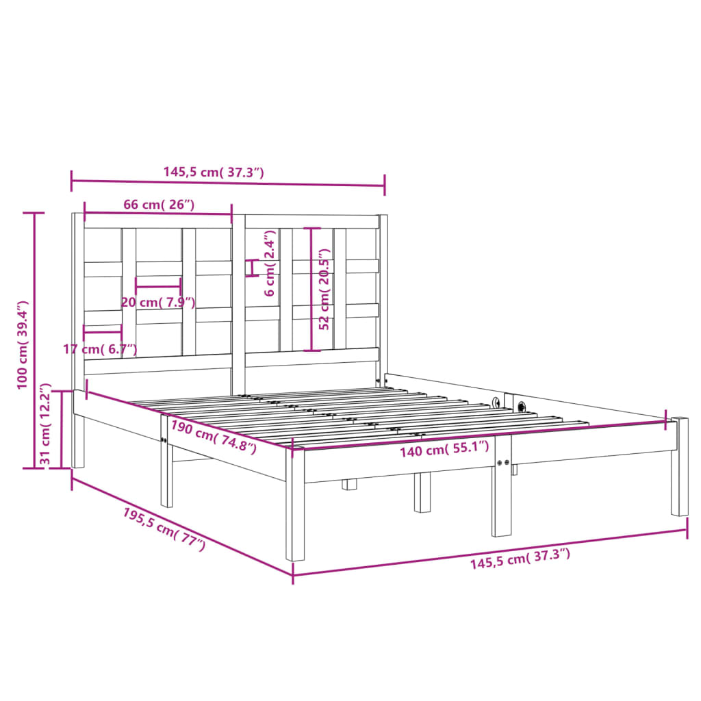 vidaXL Sengeramme heltre 140x190 cm