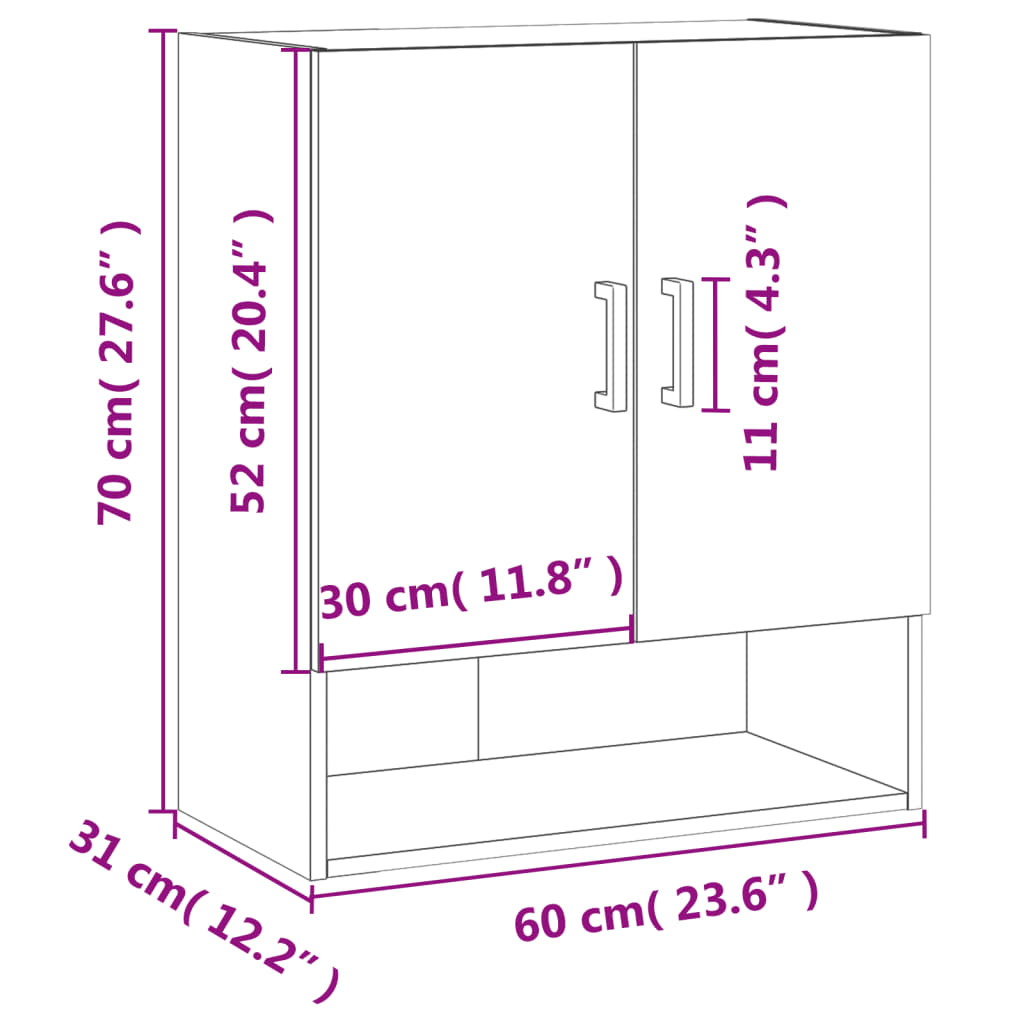 vidaXL Veggskap røkt eik 60x31x70 cm konstruert tre