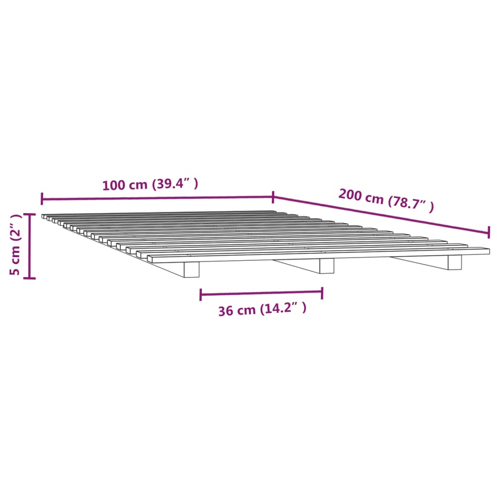 vidaXL Sengeramme svart 100x200 cm heltre furu