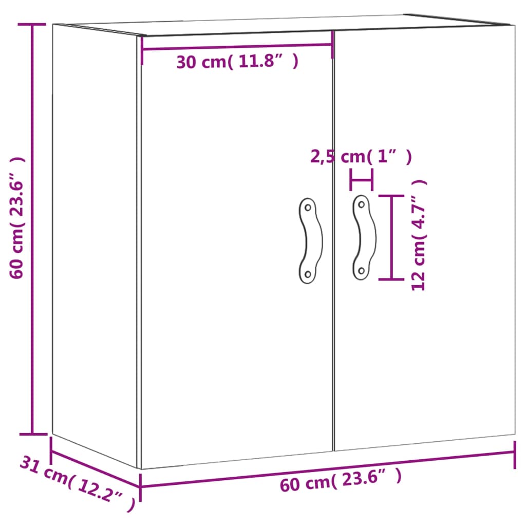 vidaXL Veggskap høyglans hvit 60x31x60 cm konstruert tre