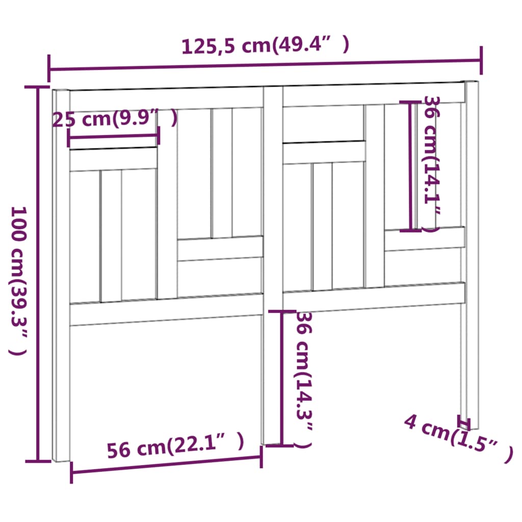 vidaXL Sengegavl hvit 125,5x4x100 cm heltre furu