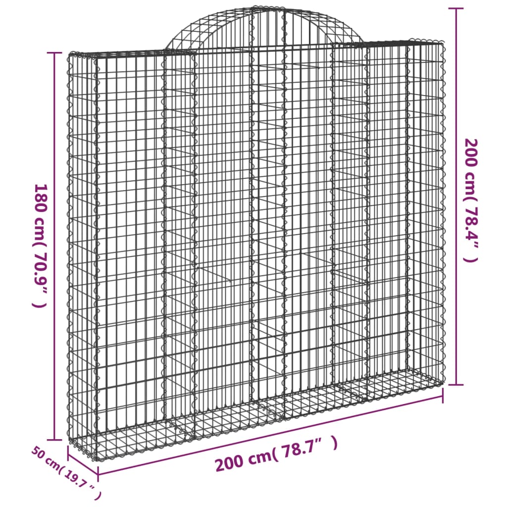 vidaXL Gabionkurv buet 200x50x180/200 cm galvanisert jern