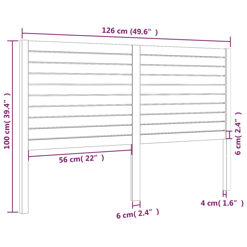 vidaXL Sengegavl hvit 126x4x100 cm heltre furu