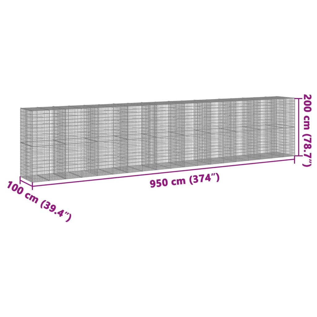 vidaXL Gabionkurv med deksel 950x100x200 cm galvanisert jern